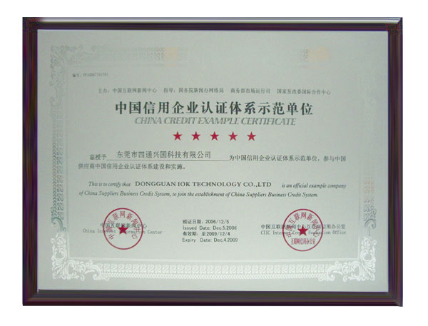 連續四年榮獲《中國信用企業》認證體系示范單